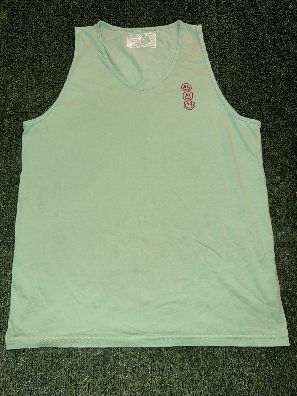 Dutch Bros Men's 2XL Green Cotton Knit Tank Sleeveless Round Neck Smiley Logo